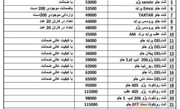 لیست لنت های گروه ارزان یدک علی